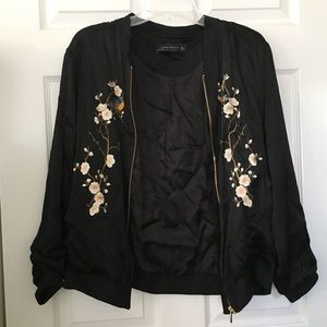 Zara Floral Embroidered Bomber Jacket